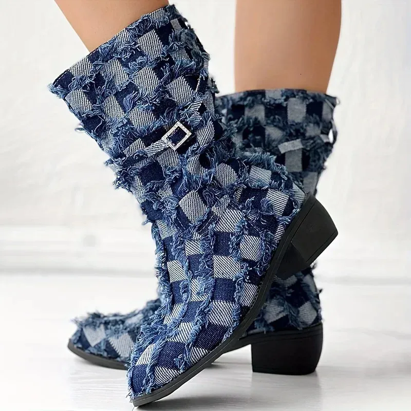 Boots Designer Fashion Goth Denim Chelsea Canvas Ankle Women Shoes Cowboy Winter 2024 Motorcycle Pumps Cotton 231026