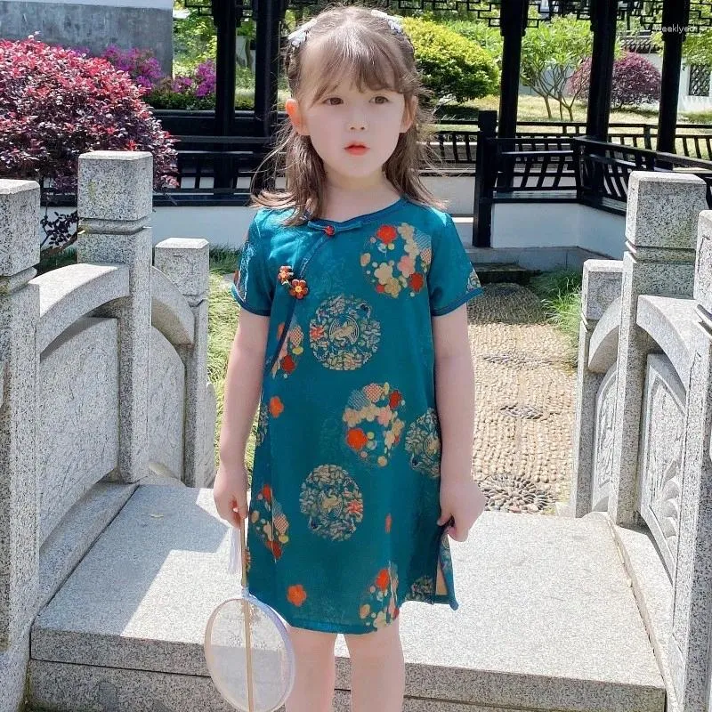 Abbigliamento etnico 2023 Arrivo Bambini Cheongsam Qipao Bambini Vintage O Collo Passerella quotidiana Po Banchetto Indossare Ragazze dolci Abito cinese allentato