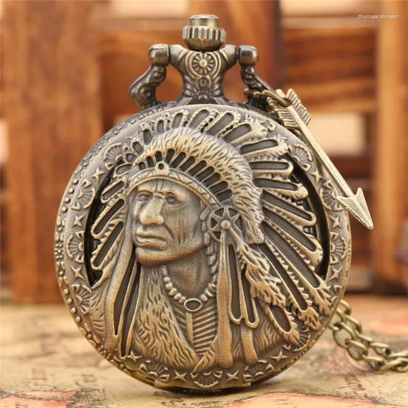 Pocket Watches Antique Retro People Quartz Watch Chain Bronze For Men Women With Pendant Arrow Accessory Gift Clock