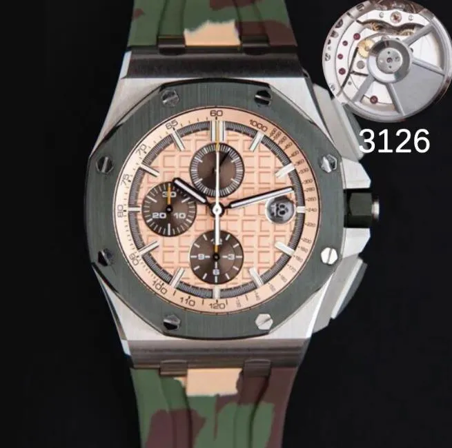 11 styles hommes de luxe ETA montre 3126 argent mouvement 44mm 26400 904L bracelet en caoutchouc en acier inoxydable 5 bars étanche chronographe automatique montres