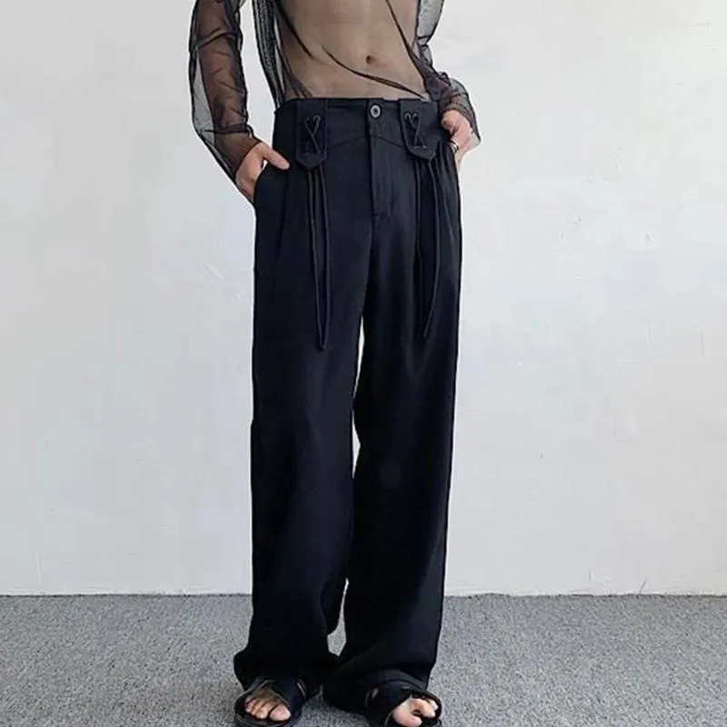 Мужские брюки, китайские широкие брюки, осень 2023, модные темные, элегантные, повседневные, свободные, однотонные, с высокой талией, длинные