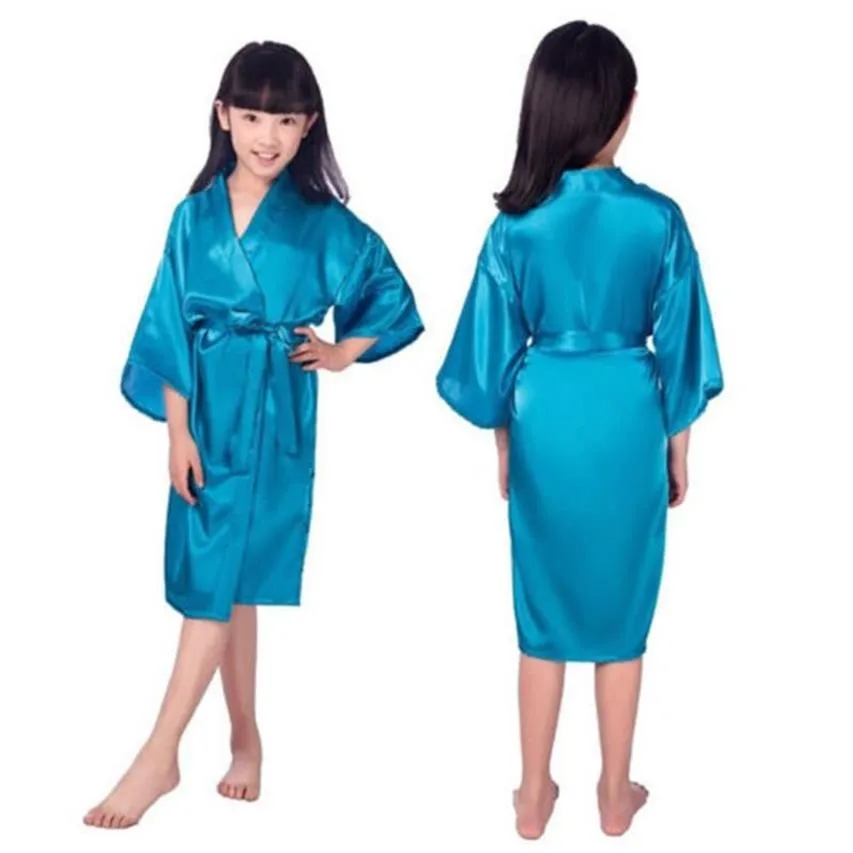 Peignoir d'été en Satin pour enfants, Kimono, Robes de bain, demoiselle d'honneur, en soie, chemise de nuit pour enfants, couleur unie, 2020, 191u