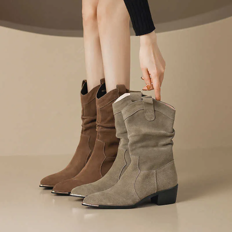 anaokbos/hored the Shore 〜Pineed Pile Boots for Women's New Short Boots、厚いヒールウエスタンカウボーイブーツ231026