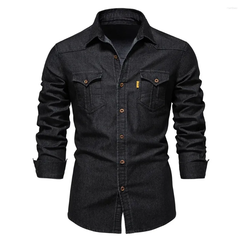 Chemises décontractées pour hommes 2023 Printemps Denim Hommes Manches longues Coton Cowboy Mans Mode Solide Couleur Slim Fit Jeans Chemise pour