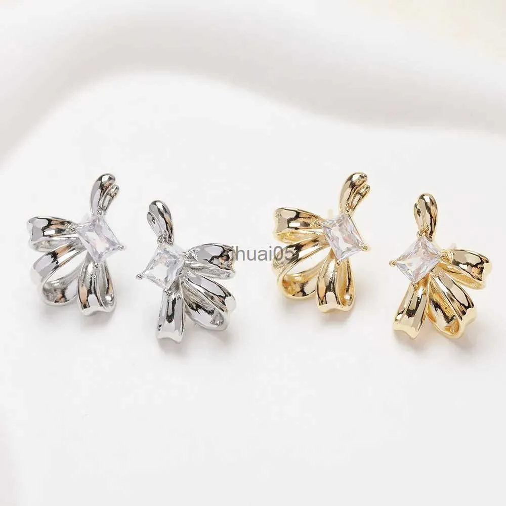 Stud 4PCS Dainty Bow Zircon Ear Studs Earrings Jewelry Making Supplies Tools 14k Gold Plated DIY Hand Made Brass Accessories 17*24mm YQ231026