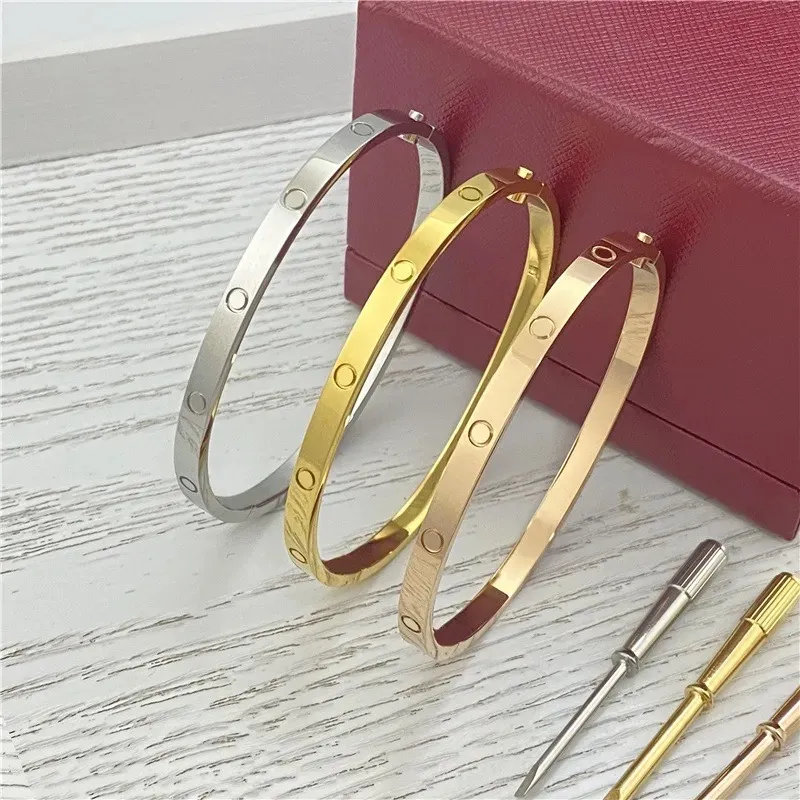 Love Titanium Steel Bangles Bracelet with Zirconia Stone Screwdriver Jewelry Gift for Women Men