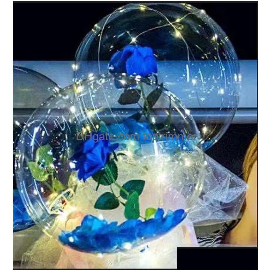 バルーンLED Bobo Lignous Rose Bouquet Light Transparent Bubble Vallentines Day Gift Birthday Party Decor by Sea Drop Delivery ToyDhcle