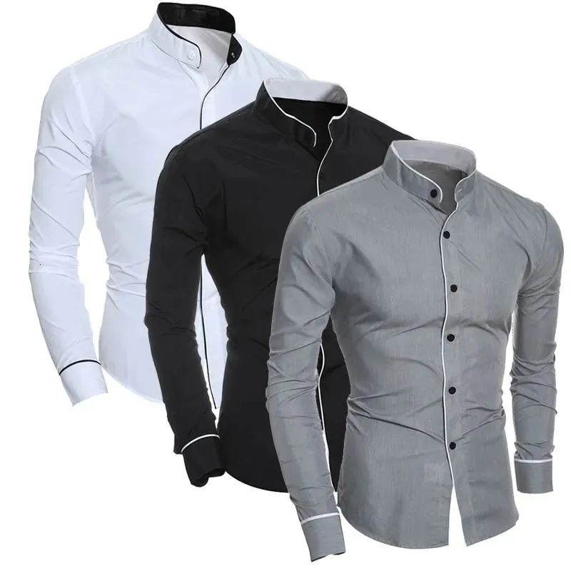 Men s Casual Shirts Spring Solid Color Simple Korean Version Slim Fit Long Sleeve Shirt 231025