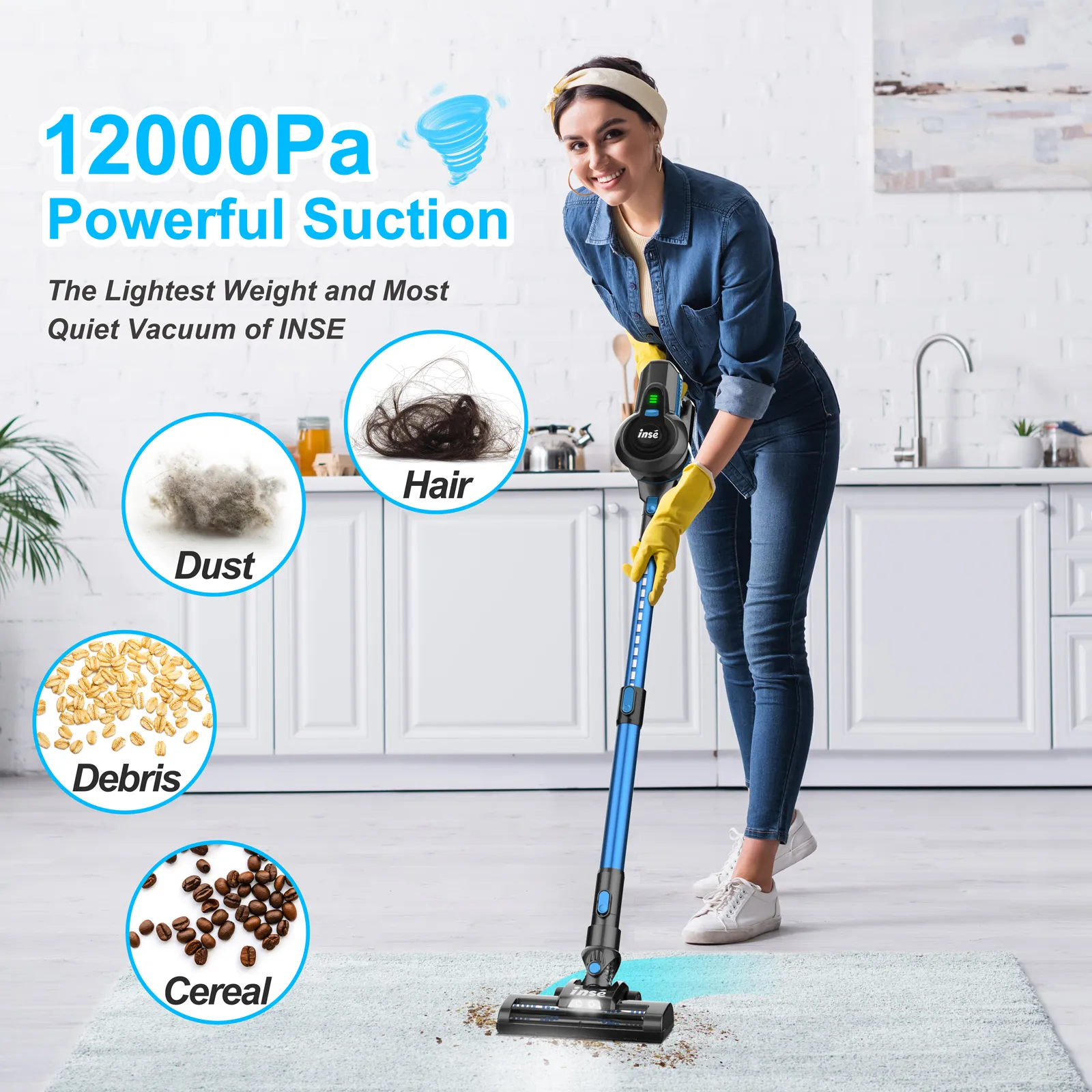 Cordless Stick Vacuum Cleaner, 550W 45Kpa Powerful Suction, Lightweight With HEPA Filter & Touch Screen, For Pet Hair & Floors - View #6