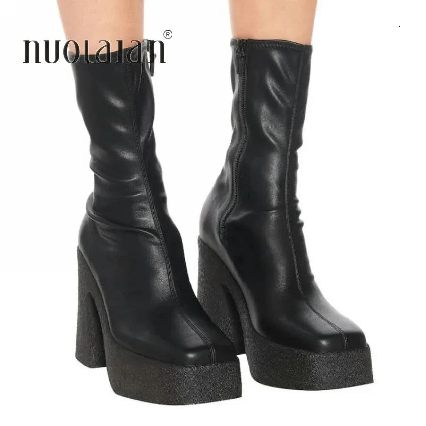 Stiefel Knöchel Frauen Qualität Plattform Weibliche Mode Kurze Stiefel Schwarz Chunky High Heel Schuhe Große Größe 42 231026