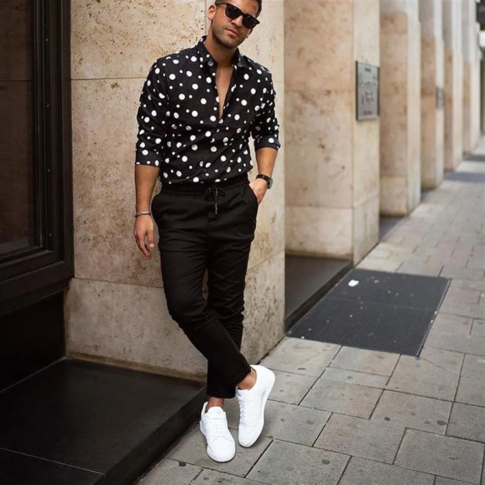 Chemises habillées pour hommes Chemise pour hommes Streetwear Mode Lâche Casual Manches longues Polka Dot Haut imprimé Blouse193x