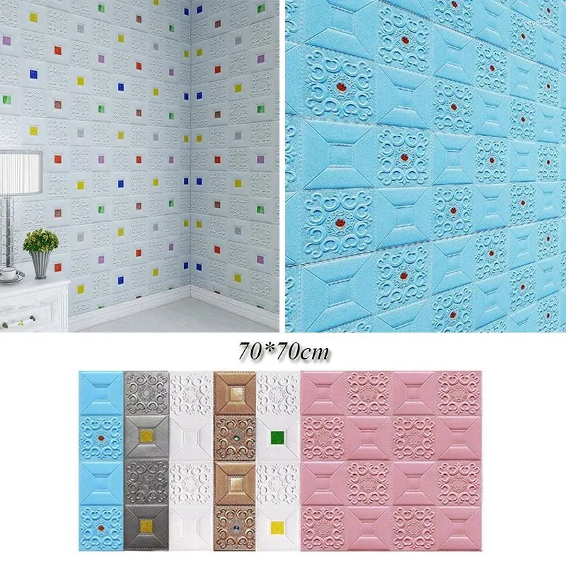 Wall Stickers Poster 70 70cm 3D Anti-collision Waterproof Foam Paper Decor Wallpapers Self-adhesive Sticker Home Decorative