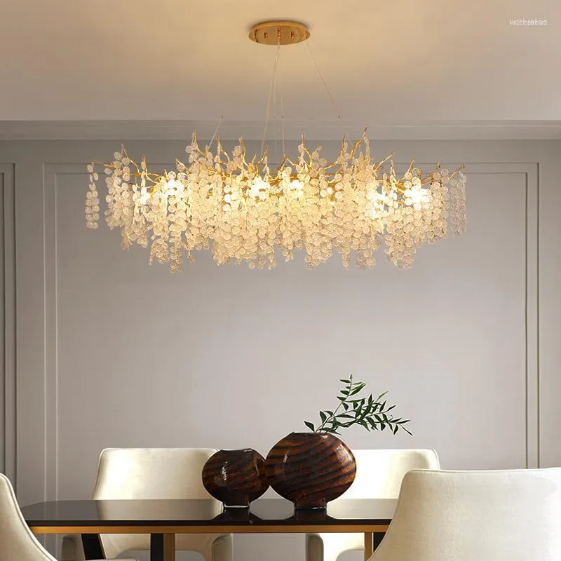 Lustres lustre nordique éclairage en cristal salon lampes suspendues de luxe longues/rondes branche en aluminium pour 220V