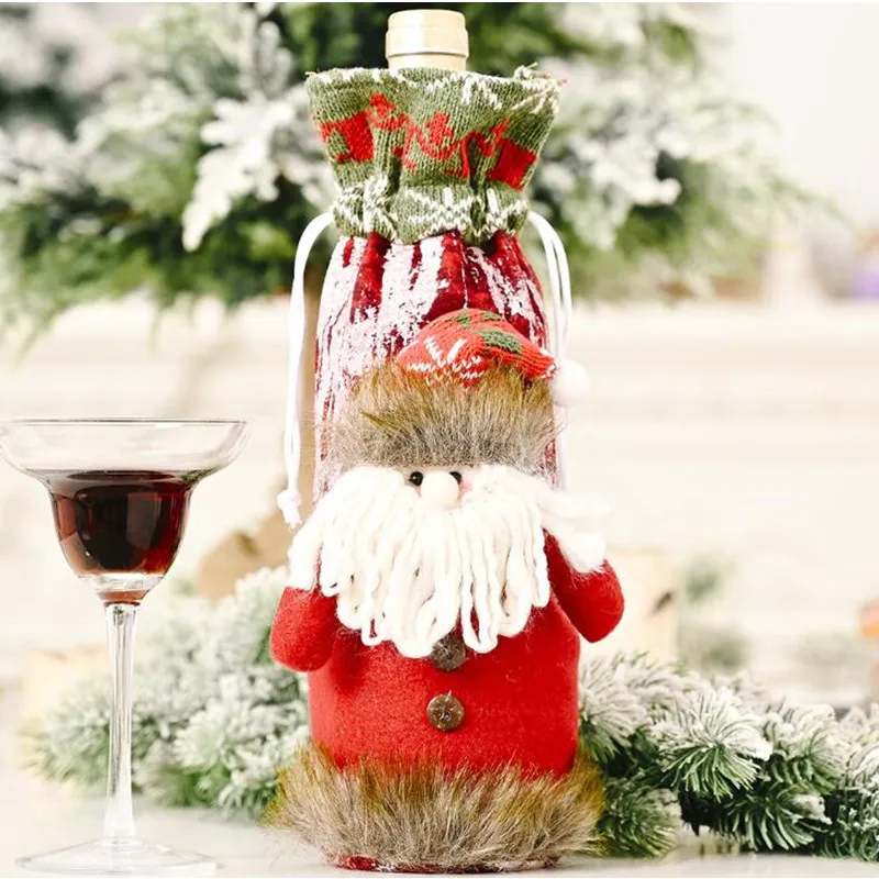 Christmas Decorations Christmas Wine Bottle Cover Santa Claus Snowman Deer Bottles Cover Bags Knitted Sleeve Dining Room Table Home Decor