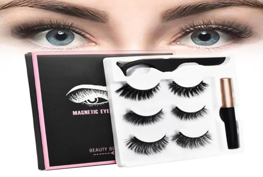 Natuurlijke valse wimpers met 5 magneet en magnetische eyelinerstrip Nepwimpers Minkwimpers 25 mm 3D Nertsenhaarwimpers Set1922028