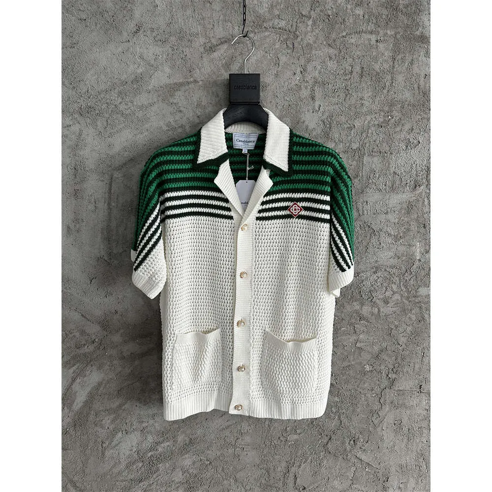 Casablanca small fragrant style knitted cardigan striped embroidery hollowed out sweater American casual coat casablanc