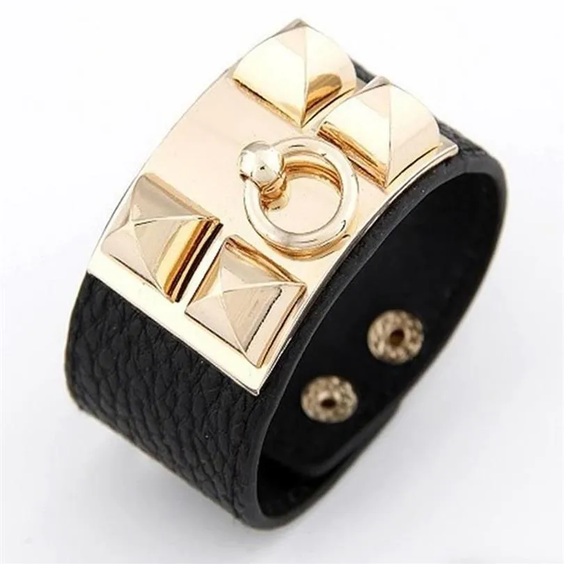 Bangle Punk Pulseira Único Rivet Stud Wide Cuff Exagerado Couro Gótico Rock Unisex Presente de Natal para Women216F