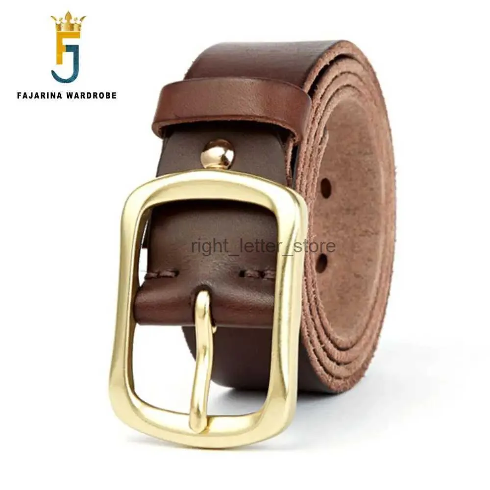 Belts FAJARINA Mens Top Quality Cow Skin Casual Pure Genuine Leather Retro Brass Pin Buckle Belt Men Jeans N17FJ763 YQ231026