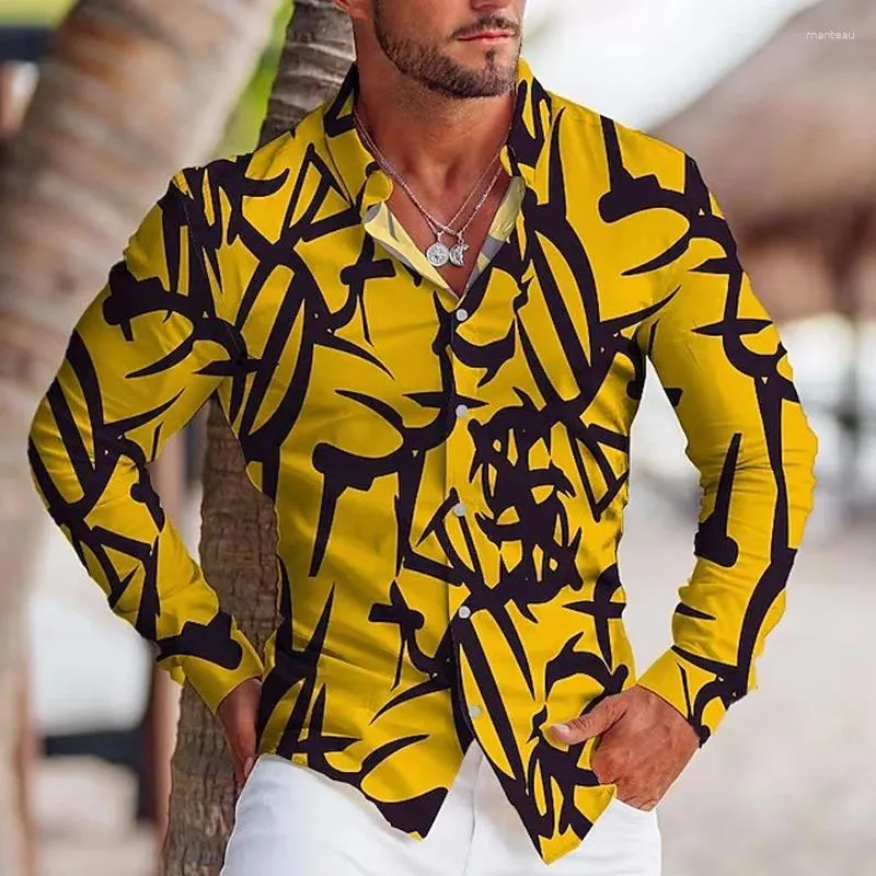 Men's Casual Shirts Spring Fashion Long Sleeve For Men Oversized Shirt Chaos Print Button Top Clothes Holiday High Quality