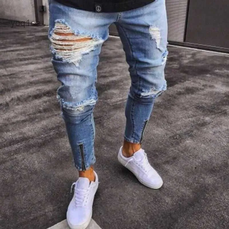 Jeans Attillati Azzurro Maschile Stretto Pantaloni A Mazza In