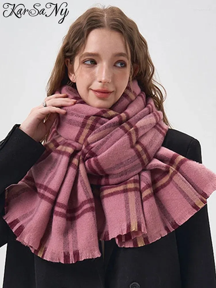 Scarves KarSaNy Cashmere Winter Shawl Plaid Warm Scarf For Women Autumn Large Size Luxury Woman 2023