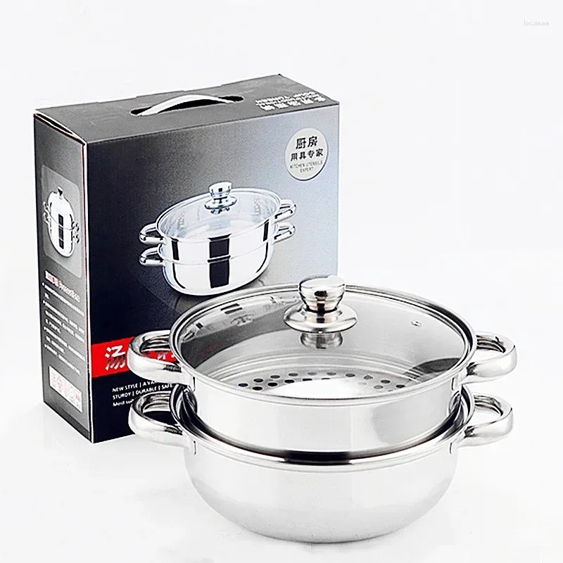 Caldeira dupla de aço inoxidável 304, panela de vapor, arroz, macarrão, sopa, pães cozidos no vapor, bolo, ferramentas de cozinha, panelas