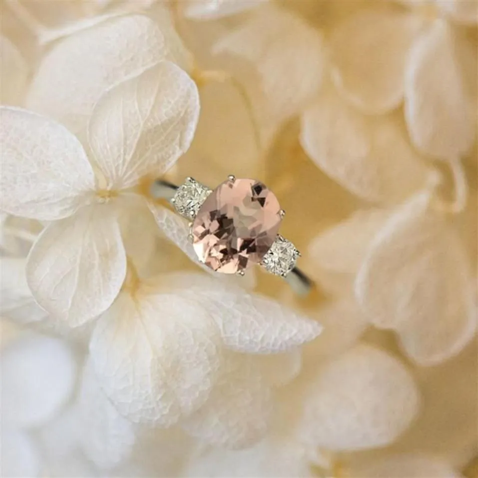 Natuur Morganite Roze Blauwe Edelsteen Ring 925 Sterling Zilveren Dames Bruiloft Sieraden CNT 66 Rings2338