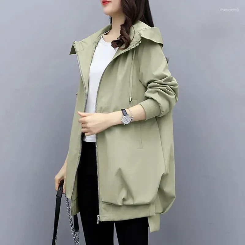 Women's Trench Coats Women Autumn Winter Hooded Pocket Zipper Long Outwear Plus Size Elegant Ladies Thicken Windbreaker