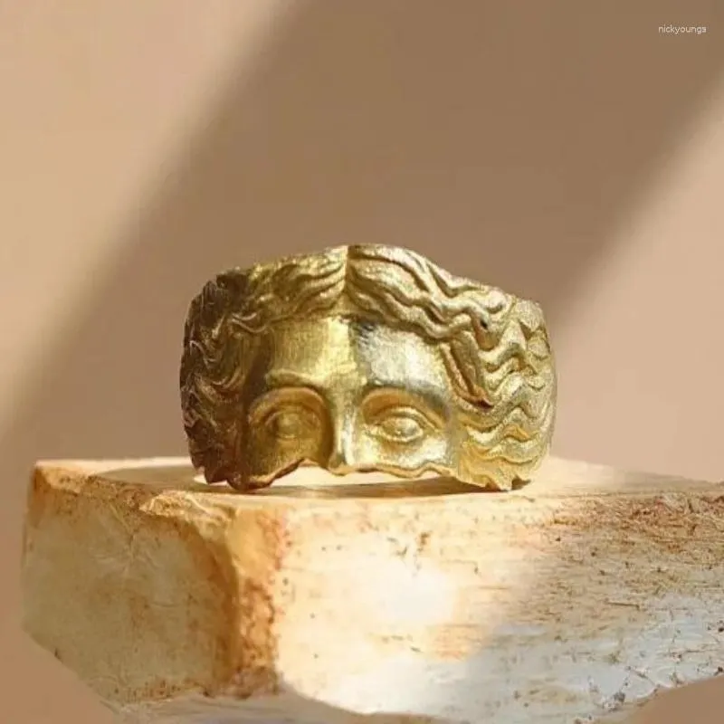 Cluster Ringe Vintage Gold Farbe Jesus Halbgesicht Offener Ring für Männer Frauen Retro Religiöser Glaube Schmuck Reines Kupfer Fingerbänder Geschenke