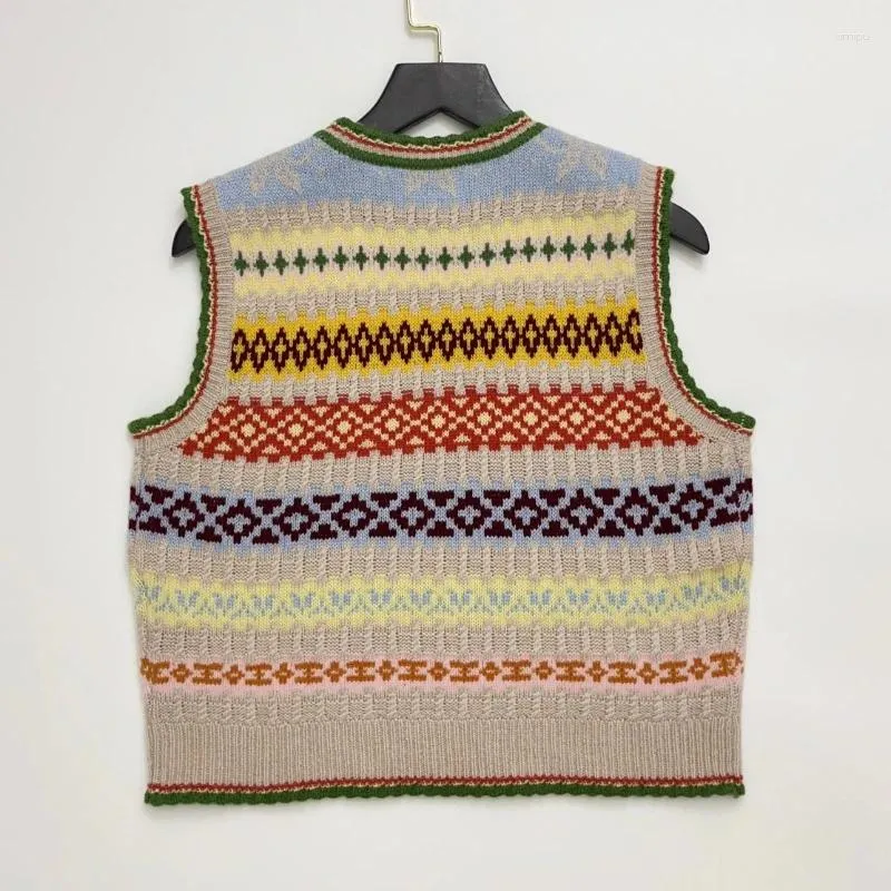 Kvinnors västar 2023 Autumn Women Round Neck Colorful Sticked Vest