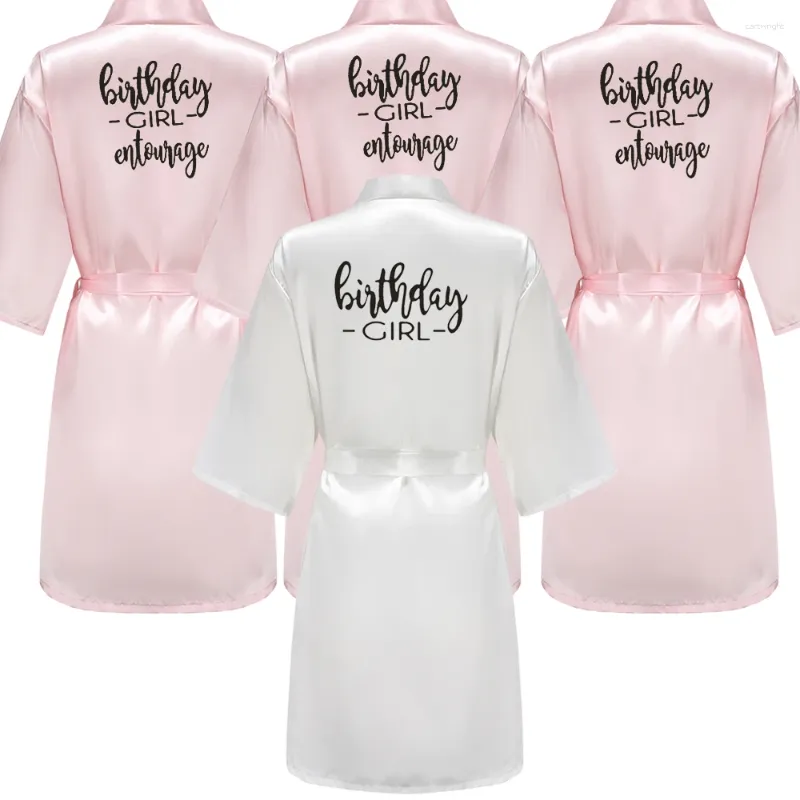 Women's Sleepwear Birthday Party Girl & Entourage Satin Printing Women Pajamas Female Robes