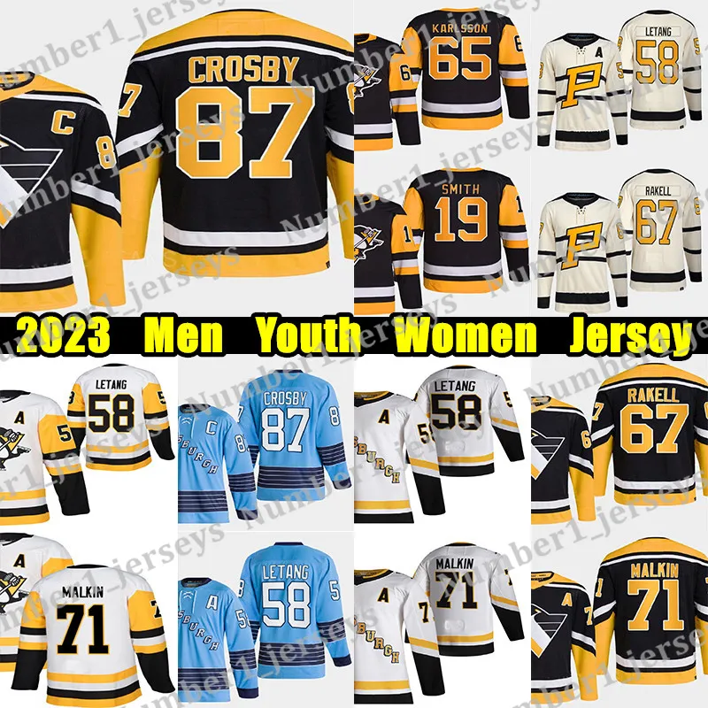 #87 Sidney Crosby Reverse Retro Hockey Jersey #65 Erik Karlsson Kris Letang Reilly Smith Evgeni Malkin Jeff Carter Bryan Rustan Tristan Jarry Rakard Jerseys