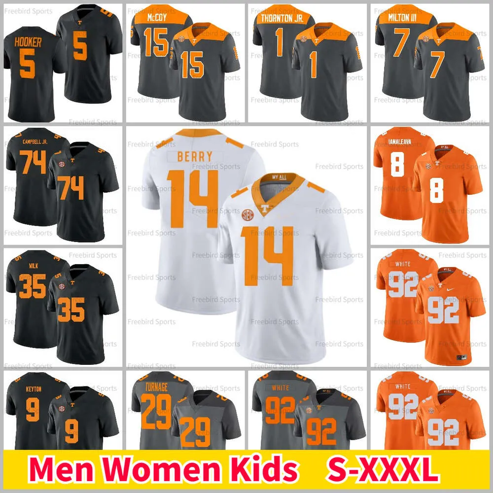 Volontaires du Tennessee 7 Joe Milton III 2 Jabari Small 0 Jaylen Wright 1 Witten 5 Hooker 7 Holloway 11 Hyatt 14 Berry 16 Manning 15 McCor Vols Jersey personnalisé hommes enfants