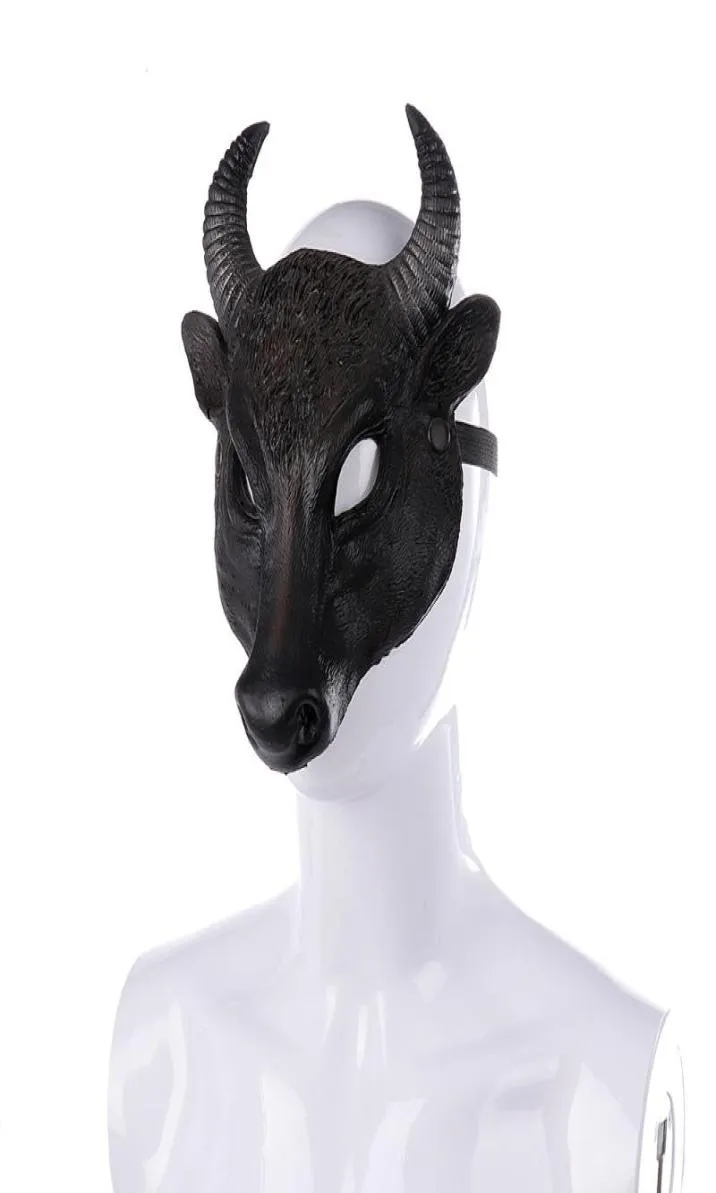 Masques de fête adulte taureau Cosplay PU noir demi-Masque visage horreur tête supérieure animaux Halloween Masque accessoires 8070463