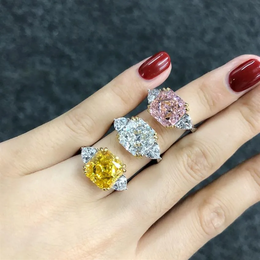Echte Bloem Cut 5ct Roze Diamanten Ring 100% Originele 925 Sterling Zilver Engagement Wedding Band Ringen Voor Vrouwen Fijne Jewelry289l