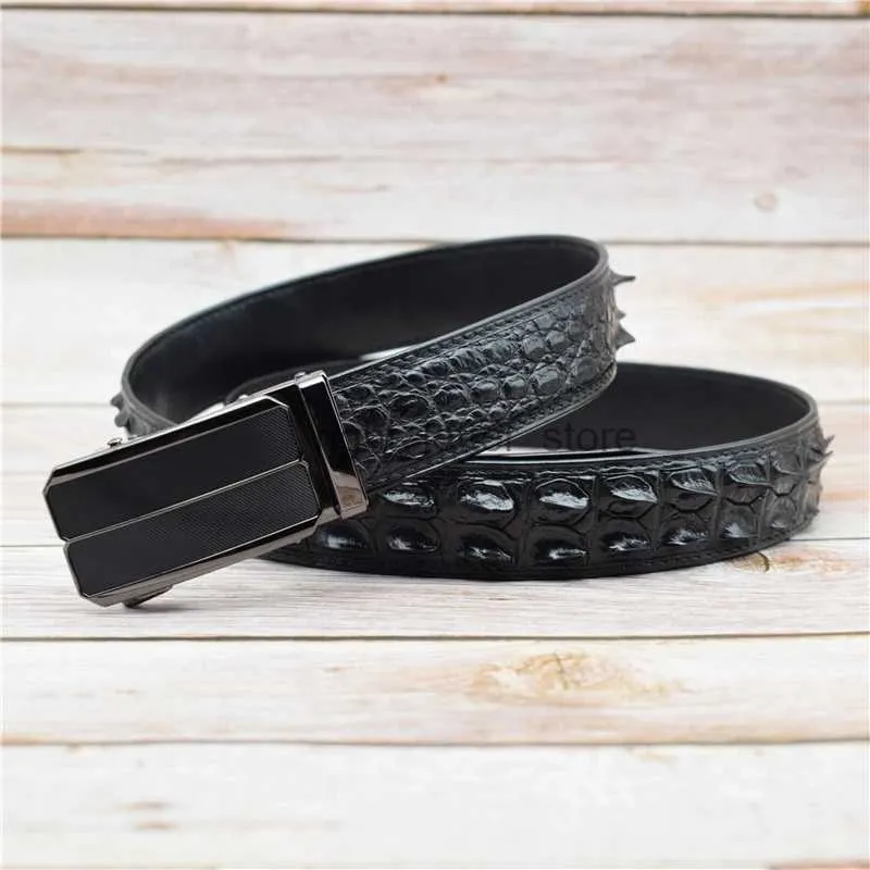 Belts Real Crocodile Genuine Leather Belt Men Black Designer for 3.4CM Width Male Strap 100-125CM Luxurious Trouser YQ231026
