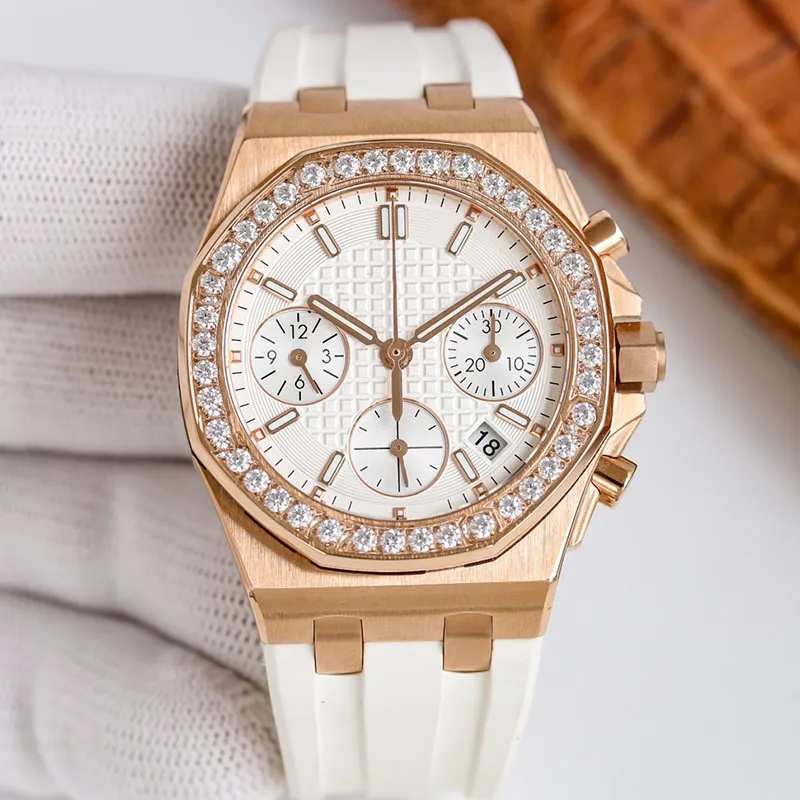 Women Diamond Watch 7750 Automatic Mechanical Timing Movement Watches 37mm Sapphire Luxury Fashion Rubber Strap Classic Wristwatch Montre De Luxe