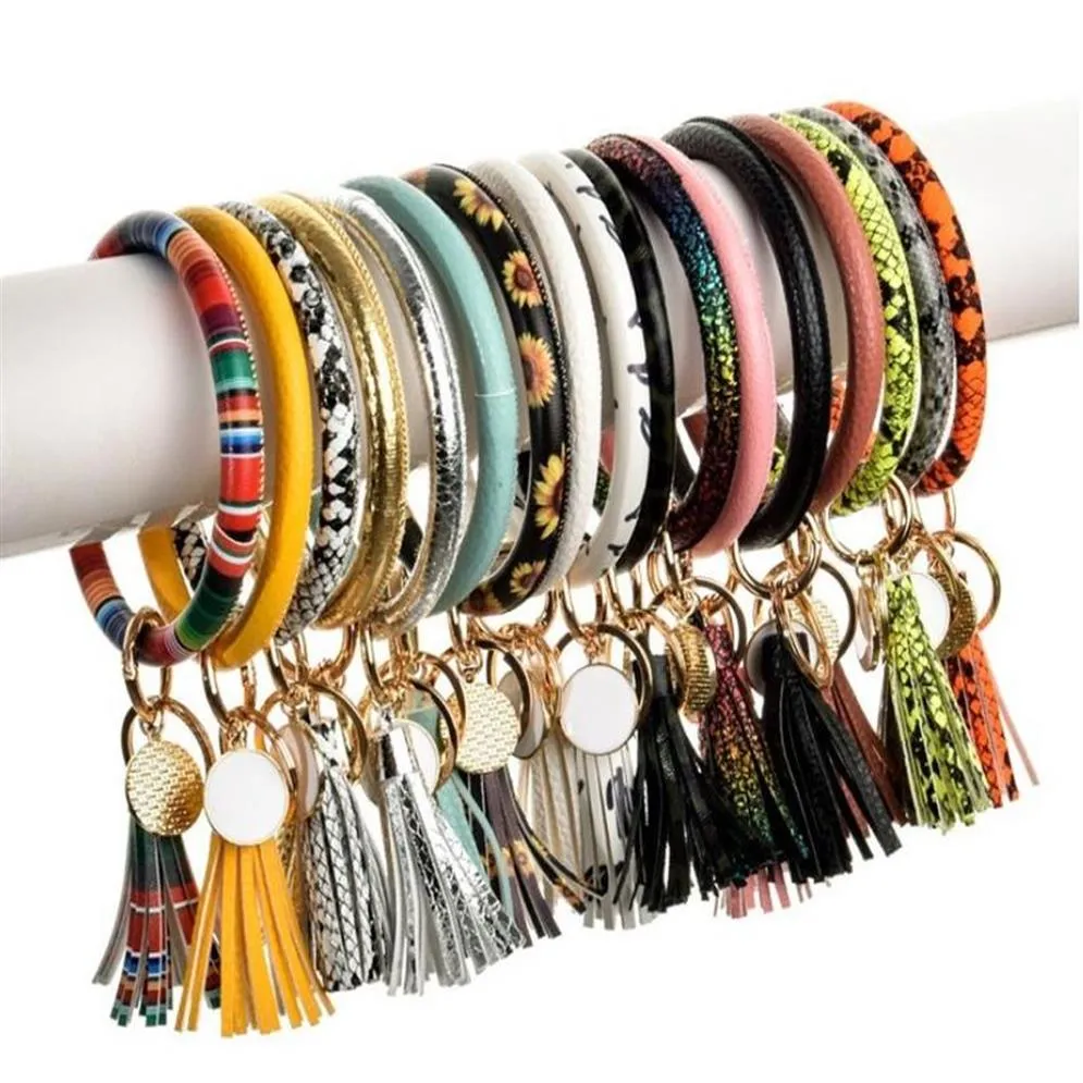 Pcs Leather Wear Bracelet Keychain for Women Gifts Trendy Tassel Circle Wristlet Keychain Unisex Jewelry Drop328a