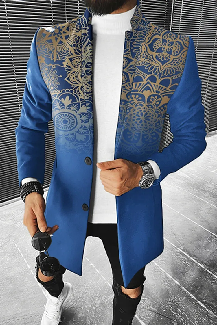Homens mistura outono longo casaco floral impressão botão lapela moda escritório jaqueta de inverno 2023 casual náilon casaco oversized topo 231026