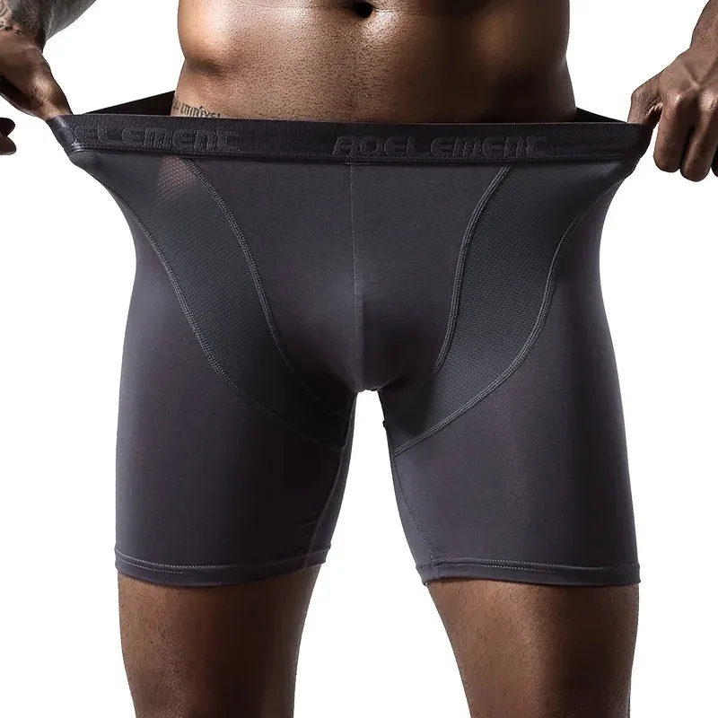 Underpants L-5XL Sexy Men's Boxers Underwear Modal Panties Man Ice Silk Breathable Pouch Long Leg Underpants Male Boxershorts Plus Size 231026