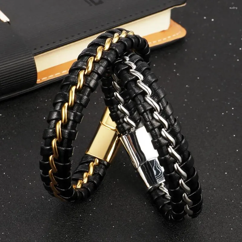 Charm Bracelets Fashionable Retro Multi-layer Woven Leather Bracelet Steel Wire Mixed Men's Titanium Personalized