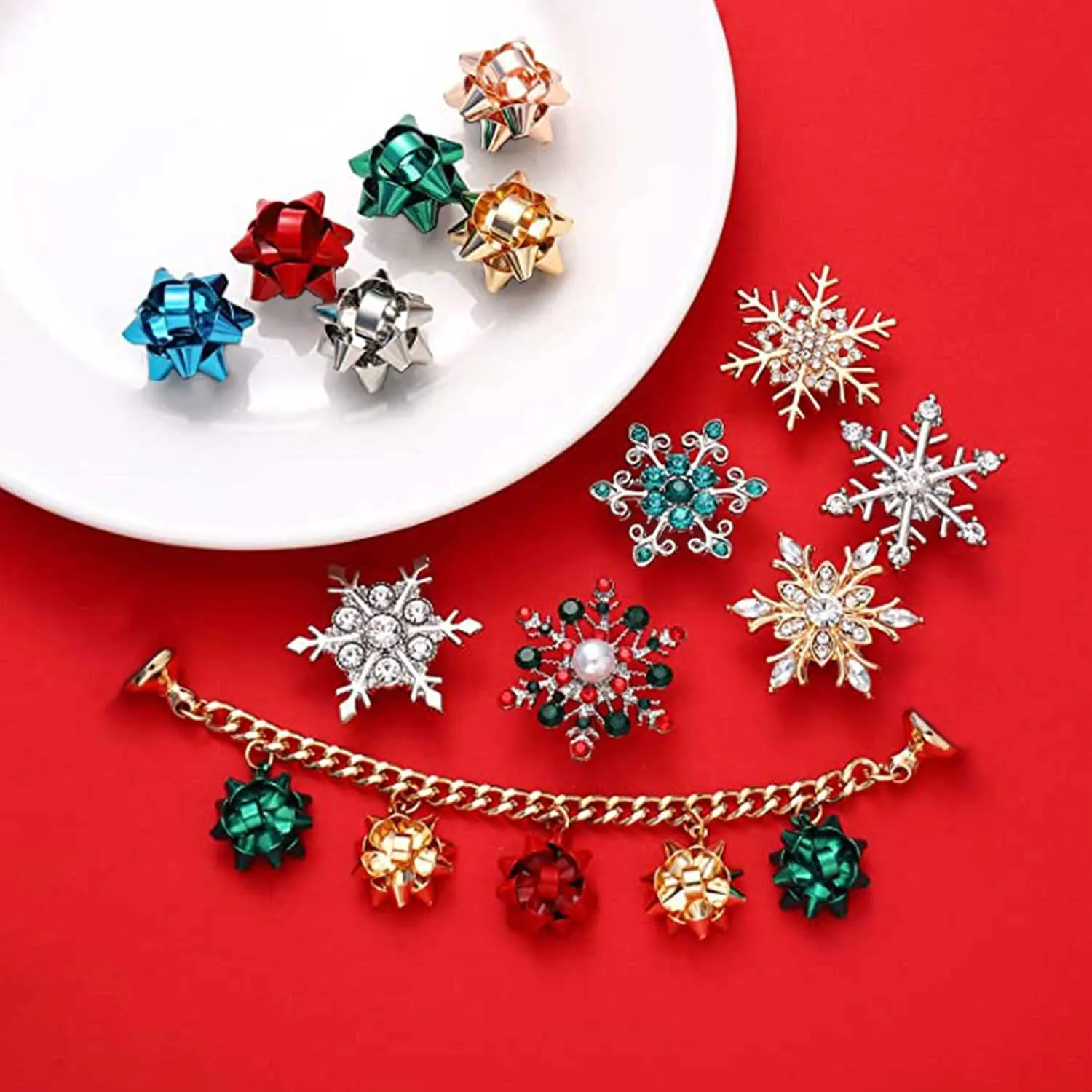 Ayakkabı Parçaları Aksesuarları Noel Charms tıklama sandaletlerine uyuyor Festival Rhinestone Snoweflak