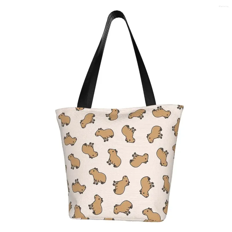 Shopping Bags Kawaii Printing Animal Capybara Tote Portable Canvas Shopper Shoulder Handbag