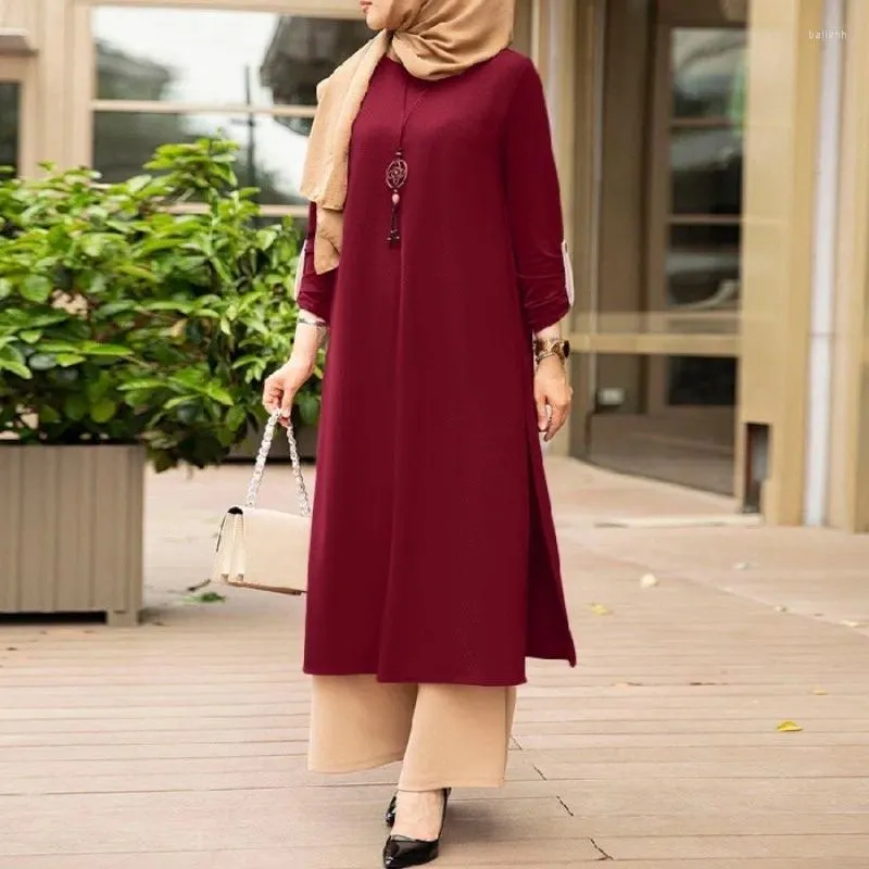 エスニック服イスラム教徒の女性ドレスモロッコアバヤソリッドシンプルなゆるい長いローブイスラムラマダンエレガントレディースサイドスリットドレス夏