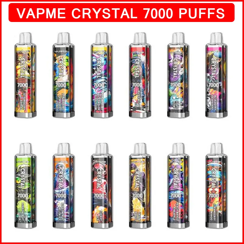 VAPME Crystal 7000 Puffs Jetable Vape Pen E Cigarette Rechargeable 650mAh Batterie Préremplie 14ml Pods Chariots Mesh Coil 12 Saveurs 0/2/3/5% Pas de taxe