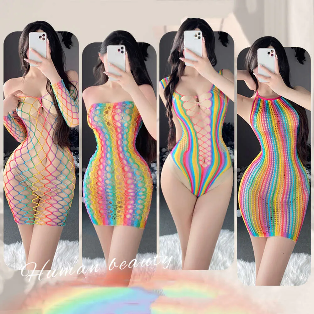 Cosplay Sexy Fishnet Colorful Bodysuit Lingerie Porn Erotic Mesh Hollow Socks Clothes Lace Underwear Women Bodystockings Nightwear