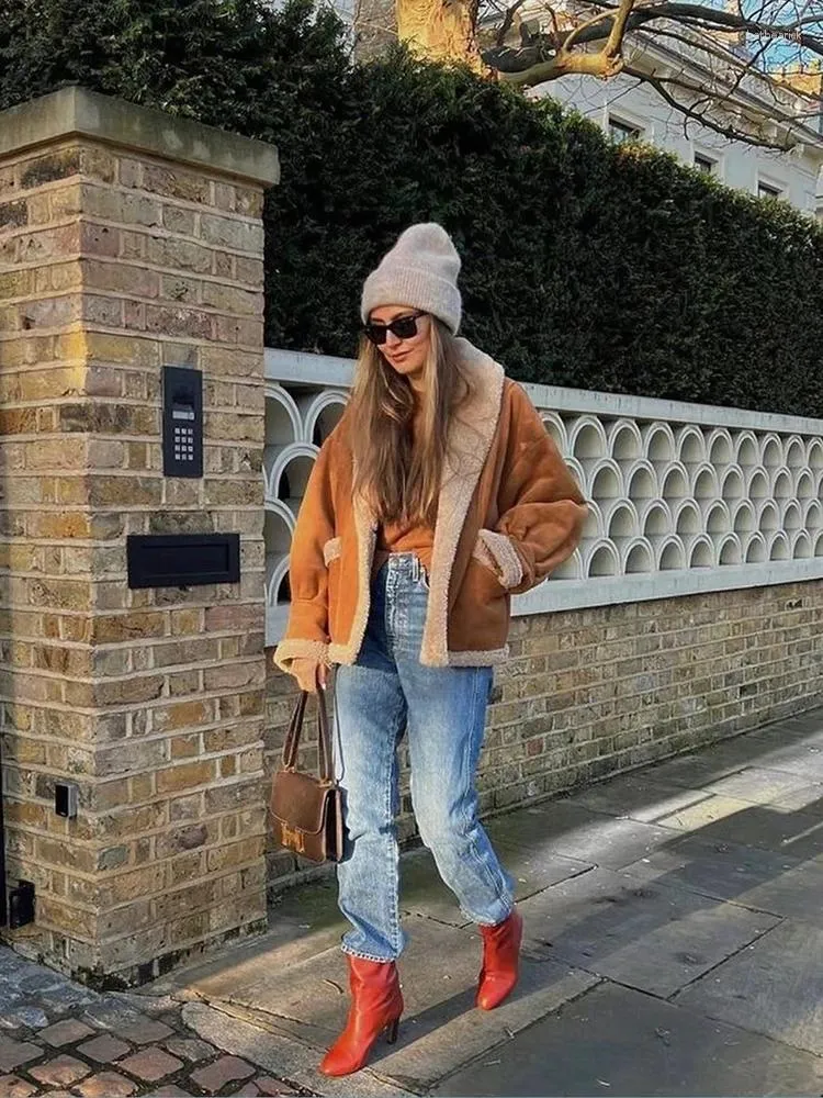 Womens Vintage Sheepskin Fuzzy Trench Coat With Faux Suede Fur And