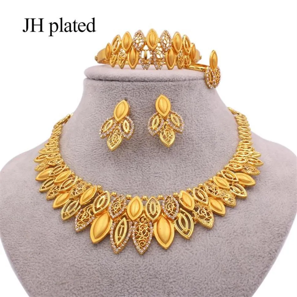 Earrings & Necklace Jewelry Sets Dubai Gold Color African Wedding Wife Gifts Party For Women Bracelet Ring Bridal Jewellery Set2028