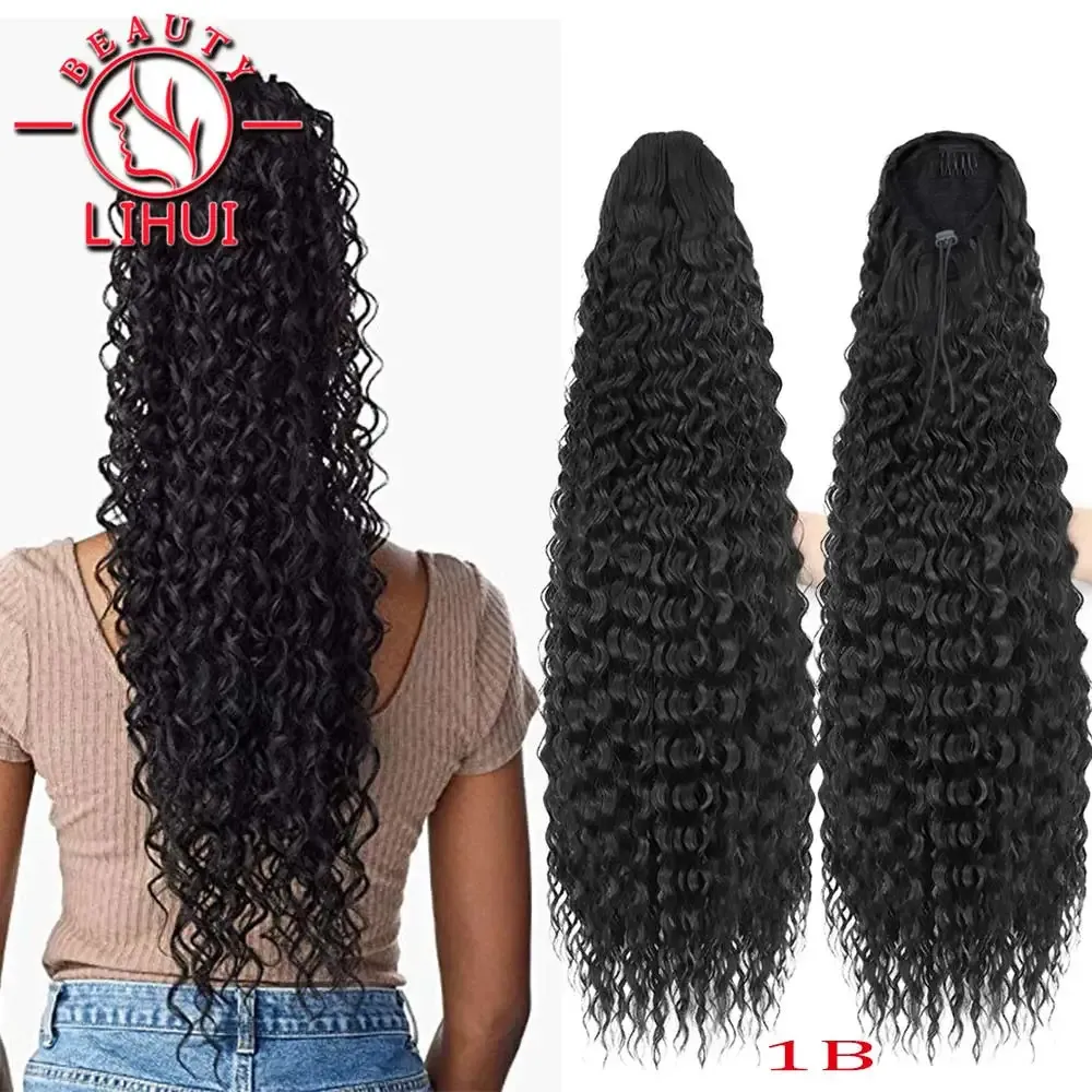 Lihui sintético longo kinky cordão cauda clipin cabelo para mulher natural olhando 22 polegada 231025