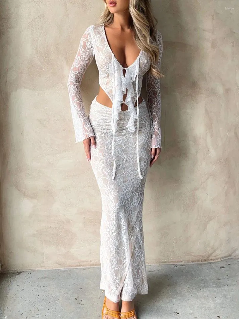 Two Piece Set White 2pc Skirt Set Lace Two Piece Outfits For Women